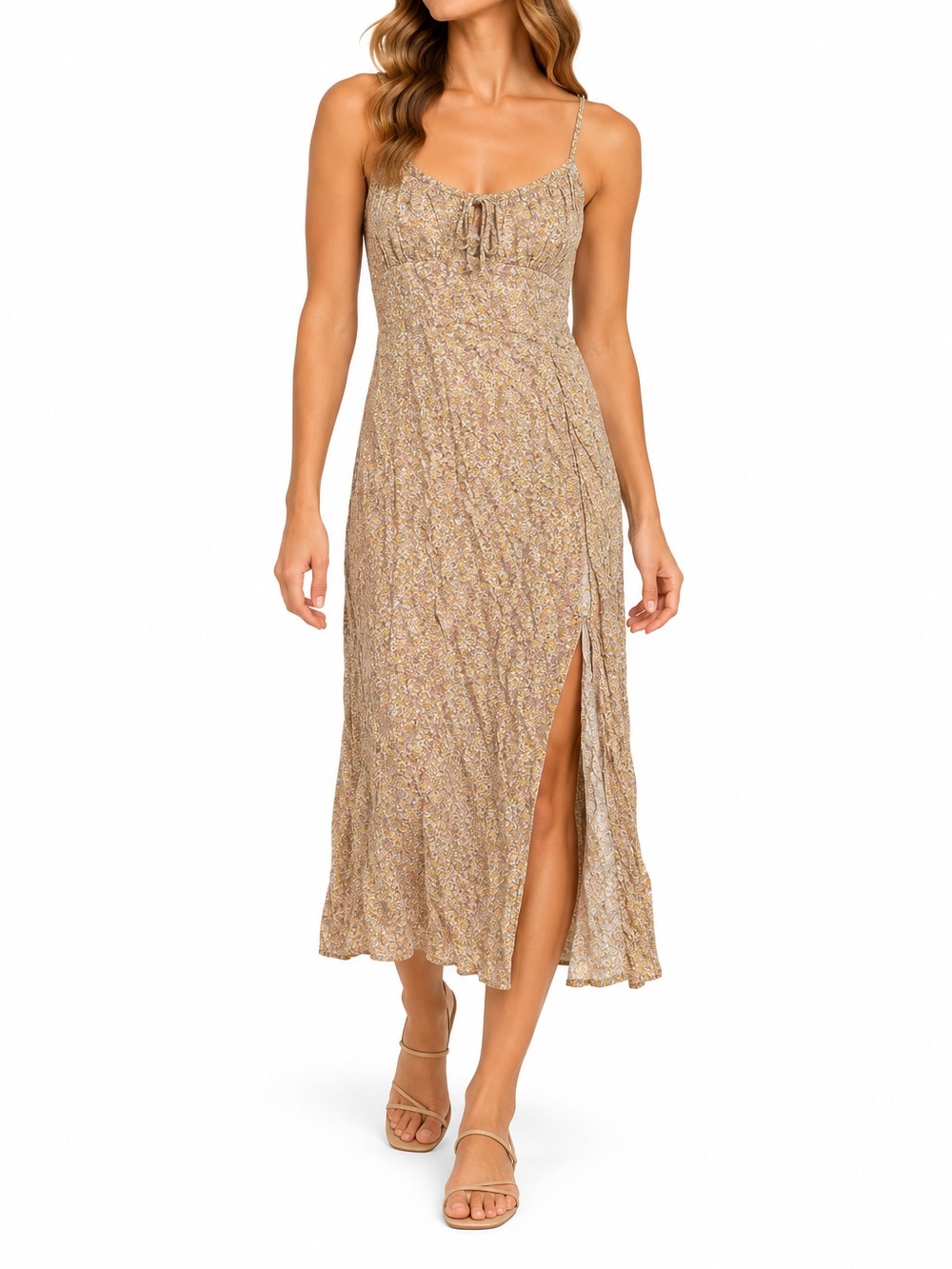 Aeropostale Size XS Pink and Yellow Floral Midi Dress